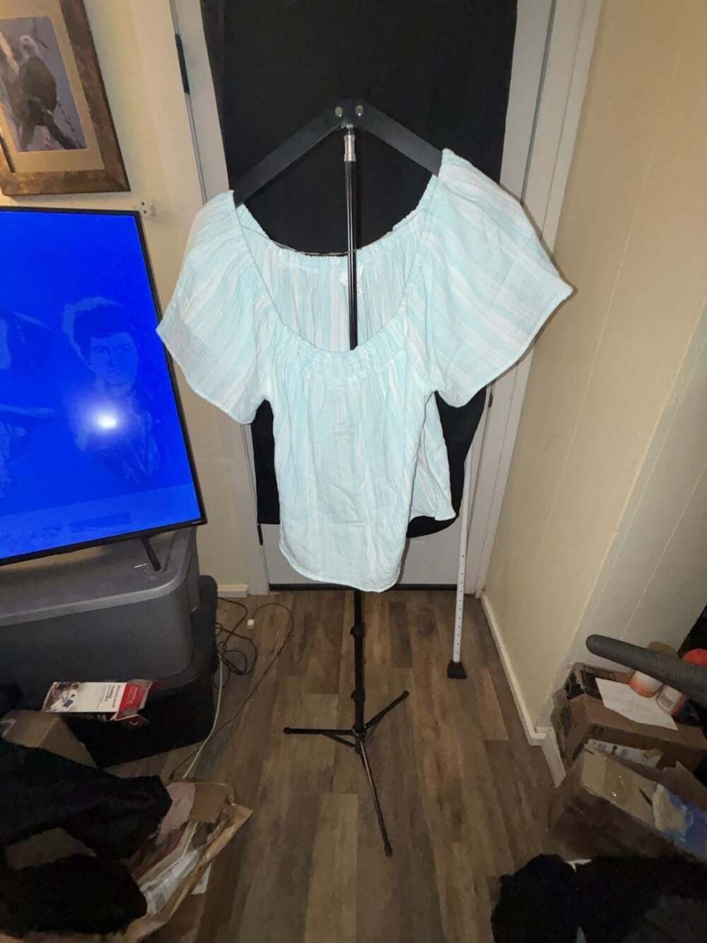 Time and Tru Square Neck Stripe Top Aqua Freeze
